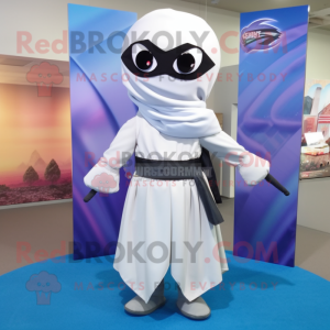 White Ninja mascot costume character dressed with a Maxi Skirt and Tie pins