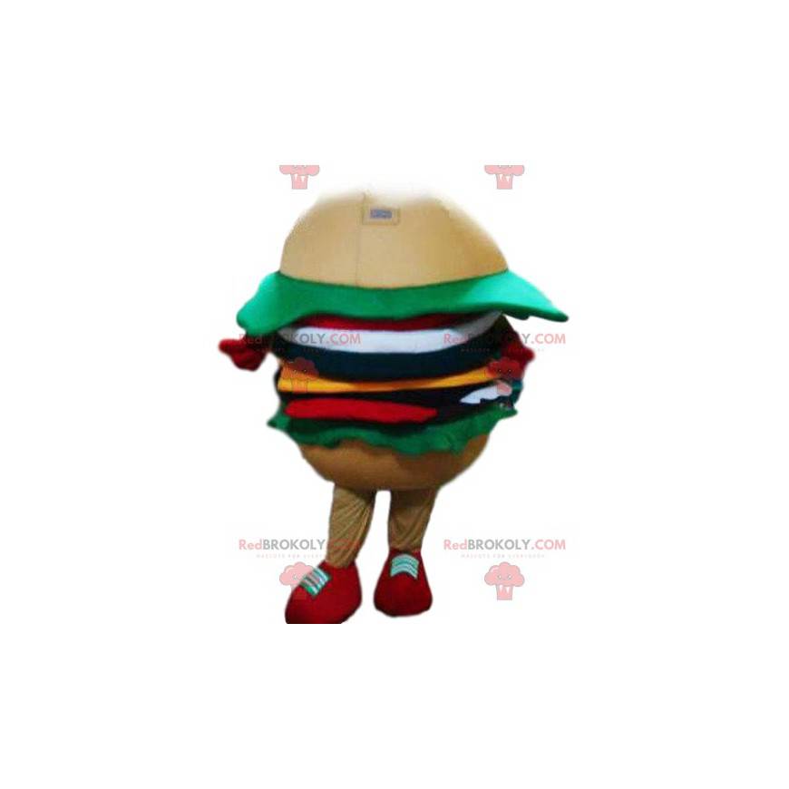 Hamburger maskot se salátem, rajčaty, cibulí - Redbrokoly.com