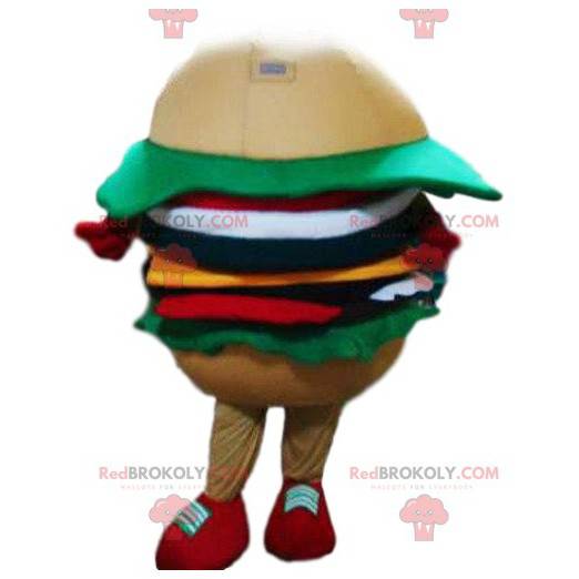 Mascotte de hamburger avce salade, tomates, oignons -