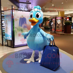 Sky Blue Gosling mascot costume character dressed with a Evening Gown and Tote bags