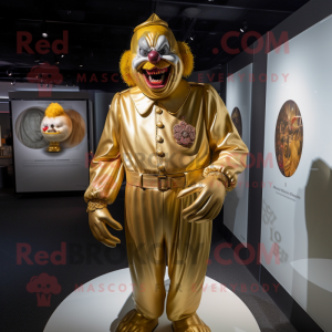 Gold Evil Clown mascot costume character dressed with a Henley Shirt and Cufflinks