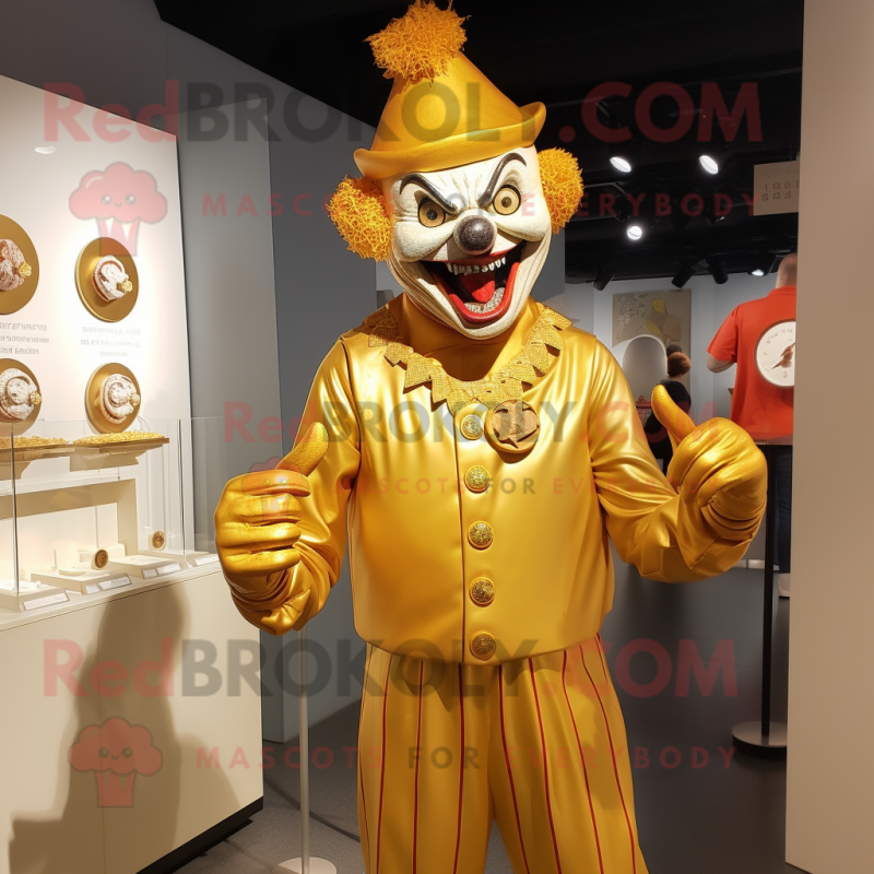 Gold Evil Clown mascot costume character dressed with a Henley Shirt and Cufflinks Gold Evil Clown mascot costume character dressed with a Henley Shirt and Cufflinks