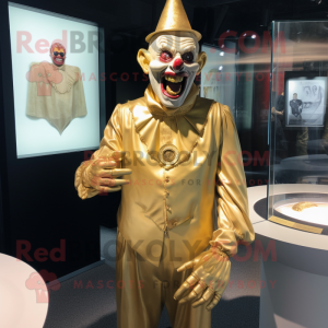 Gold Evil Clown mascot costume character dressed with a Henley Shirt and Cufflinks