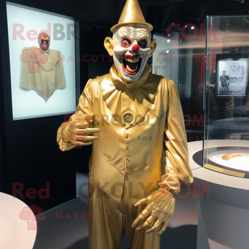 Gold Evil Clown mascot costume character dressed with a Henley Shirt and Cufflinks Gold Evil Clown mascot costume character dressed with a Henley Shirt and Cufflinks