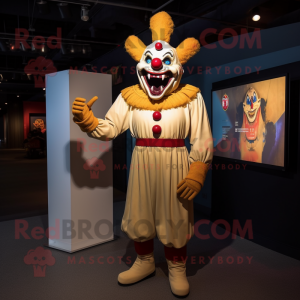 Gold Evil Clown mascot costume character dressed with a Henley Shirt and Cufflinks