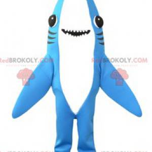 Kæmpe og super smilende blå og hvid haj maskot - Redbrokoly.com