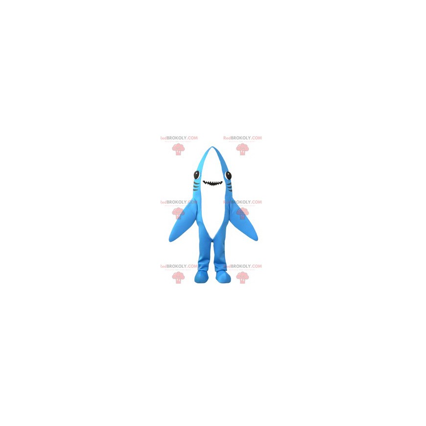 Mascota de tiburón azul y blanco gigante y súper sonriente - Mascota de tiburón azul y blanco gigante y súper sonriente -