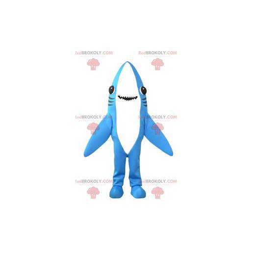 Kæmpe og super smilende blå og hvid haj maskot - Redbrokoly.com