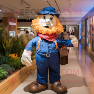 Navy Scarecrow mascot costume character dressed with a Poplin Shirt and Backpacks