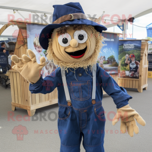 Navy Scarecrow mascot costume character dressed with a Poplin Shirt and Backpacks