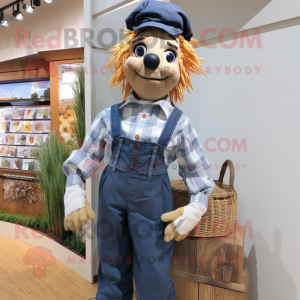 Navy Scarecrow mascot costume character dressed with a Poplin Shirt and Backpacks