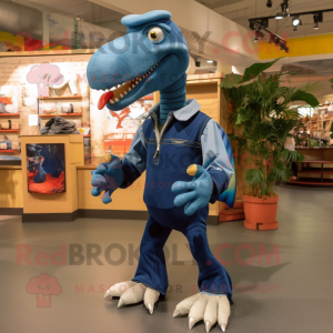 Marinblå Spinosaurus maskot...