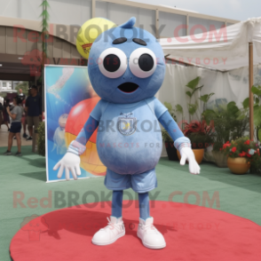 Sky Blue Petanque Ball mascot costume character dressed with a Denim Shorts and Keychains