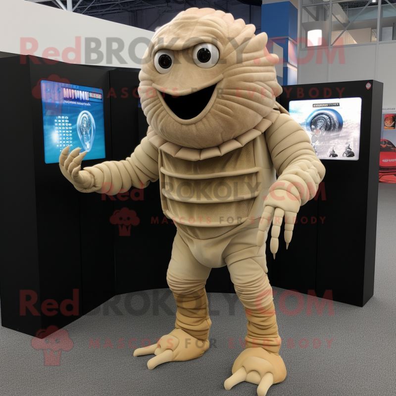 Beige Trilobite mascot costume character dressed with a Suit Pants and Bracelets