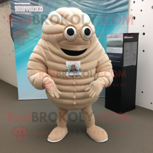 Beige Trilobite mascot costume character dressed with a Suit Pants and Bracelets