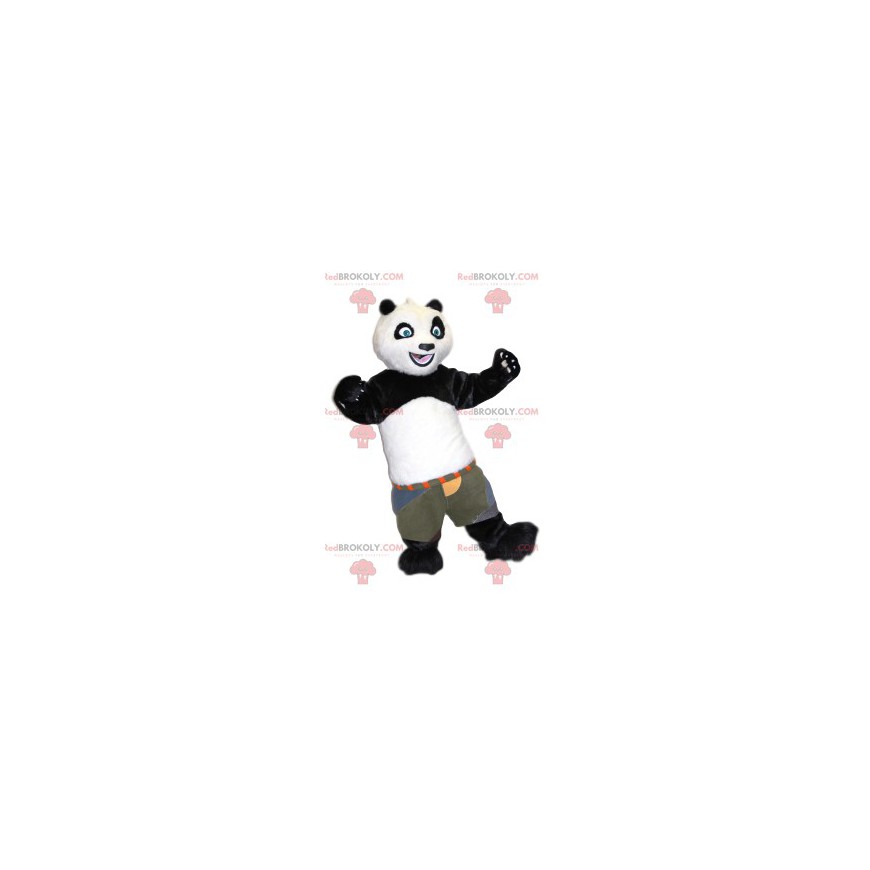 Mascotte de panda noir et blanc avec une short kaki -