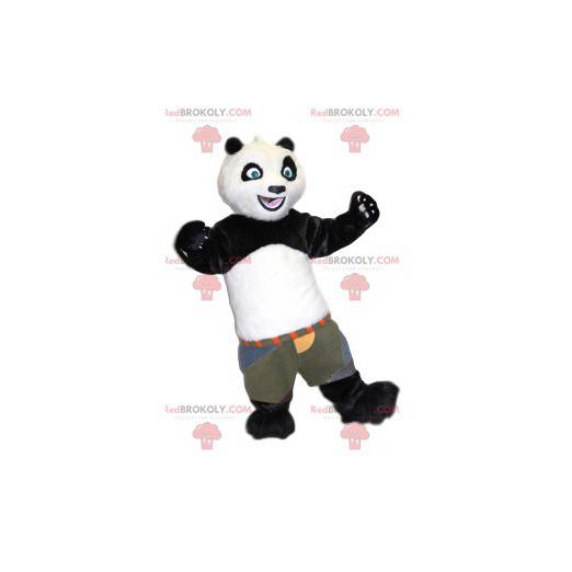 Mascotte de panda noir et blanc avec une short kaki -