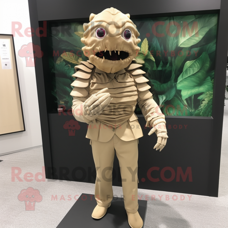 Beige Trilobite mascot costume character dressed with a Suit Pants and Bracelets