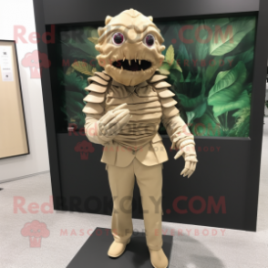 Beige Trilobite mascot costume character dressed with a Suit Pants and Bracelets