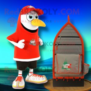 Red Aglet mascot costume character dressed with a Board Shorts and Briefcases