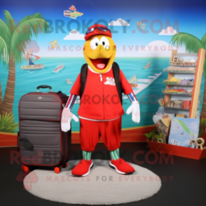 Red Aglet mascot costume character dressed with a Board Shorts and Briefcases