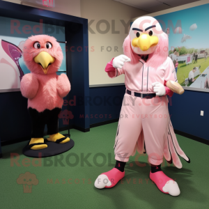 Pink Bald Eagle mascot costume character dressed with a Baseball Tee and Hairpins