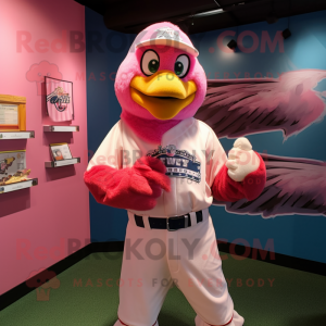 Pink Bald Eagle mascot costume character dressed with a Baseball Tee and Hairpins