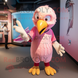 Pink Bald Eagle mascot costume character dressed with a Baseball Tee and Hairpins