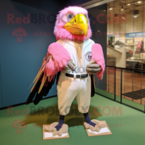 Pink Bald Eagle mascot costume character dressed with a Baseball Tee and Hairpins