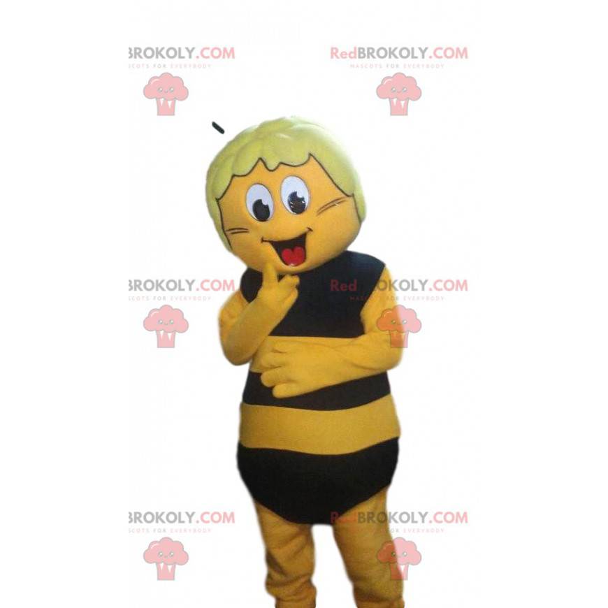 Gul og svart bie-maskot, uttrykksfull og komisk - Redbrokoly.com