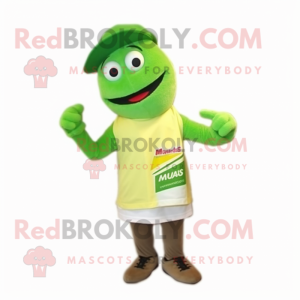 Lime Green Moussaka mascot costume character dressed with a Henley Tee and Caps