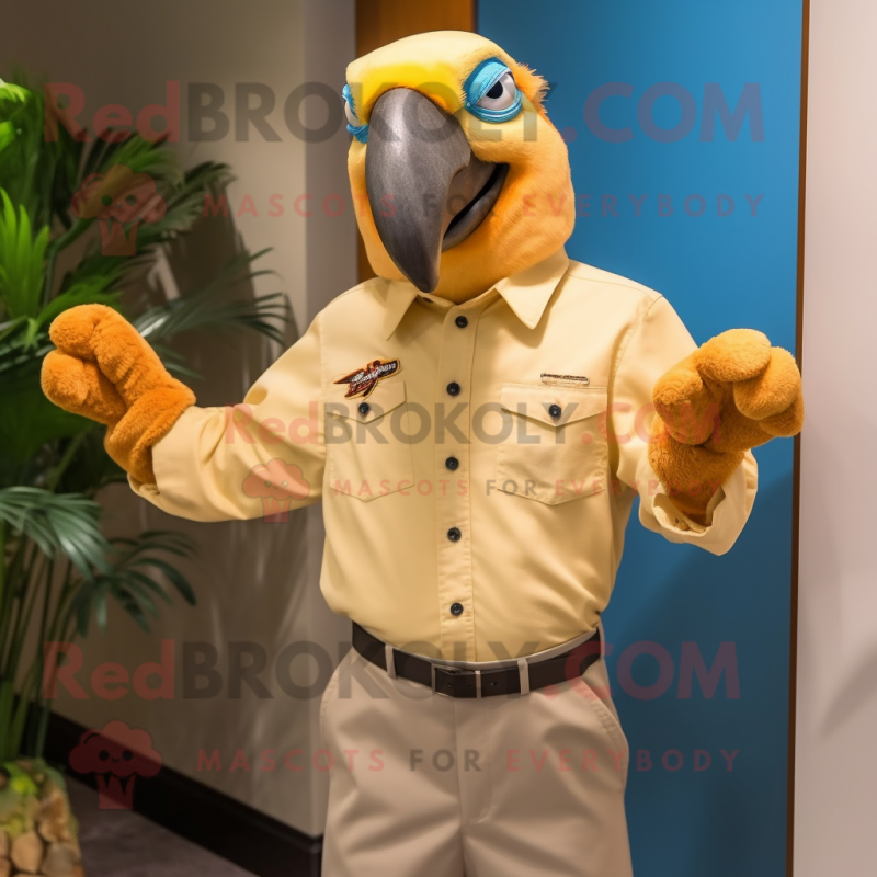 Tan Parrot mascot costume character dressed with a Poplin Shirt and Cufflinks