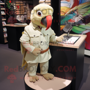 Tan Parrot mascot costume character dressed with a Poplin Shirt and Cufflinks