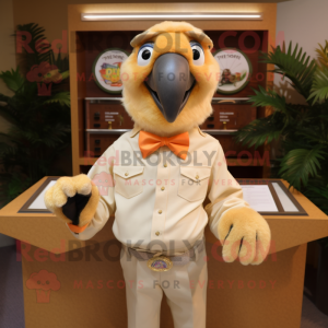 Tan Parrot mascot costume character dressed with a Poplin Shirt and Cufflinks