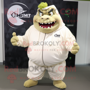 Cream Ogre mascot costume character dressed with a Windbreaker and Wraps
