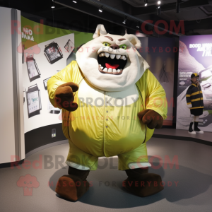 Cream Ogre mascot costume character dressed with a Windbreaker and Wraps