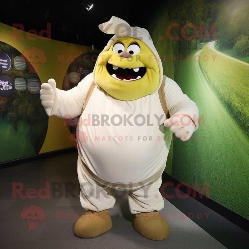 Cream Ogre mascot costume character dressed with a Windbreaker and Wraps Cream Ogre mascot costume character dressed with a Windbreaker and Wraps
