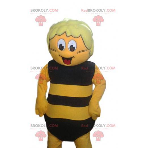 Geel en zwarte bijenmascotte, expressief en komisch -