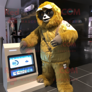 Gold Giant Sloth mascot costume character dressed with a Parka and Digital watches