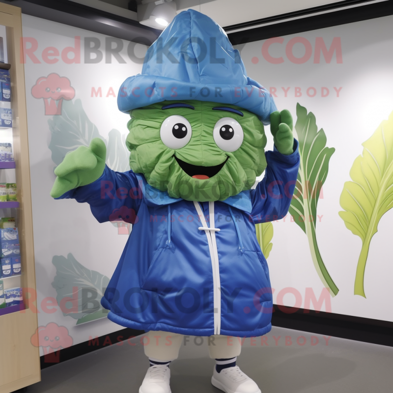 Blue Cabbage Leaf mascot costume character dressed with a Windbreaker and Hats Blue Cabbage Leaf mascot costume character dressed with a Windbreaker and Hats