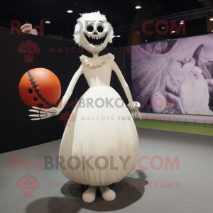 White Graveyard mascot costume character dressed with a Ball Gown and Foot pads