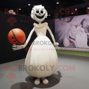 White Graveyard mascot costume character dressed with a Ball Gown and Foot pads