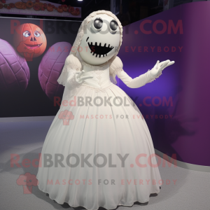 White Graveyard mascot costume character dressed with a Ball Gown and Foot pads