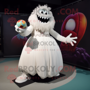 White Graveyard mascot costume character dressed with a Ball Gown and Foot pads