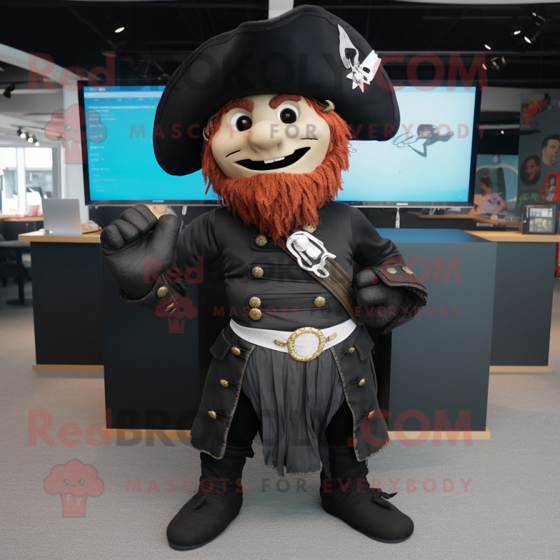 Black Pirate mascot costume character dressed with a Yoga Pants and Shawl pins