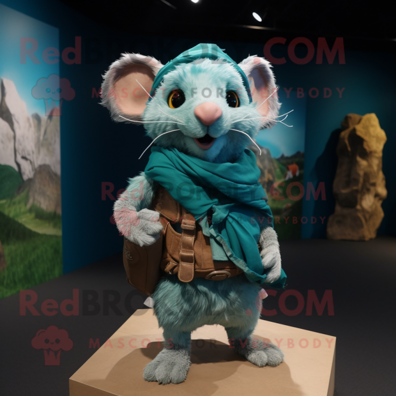 Turquoise Dormouse mascot costume character dressed with a Cargo Shorts and Scarves