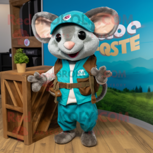 Turquoise Dormouse mascot costume character dressed with a Cargo Shorts and Scarves