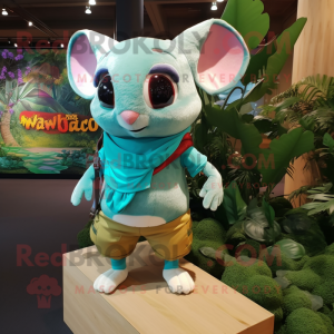 Turquoise Dormouse mascot costume character dressed with a Cargo Shorts and Scarves