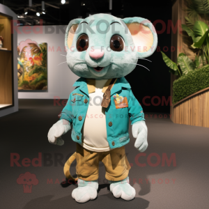 Turquoise Dormouse mascot costume character dressed with a Cargo Shorts and Scarves