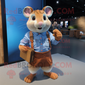 Rust Hamster mascot costume character dressed with a Chambray Shirt and Wallets